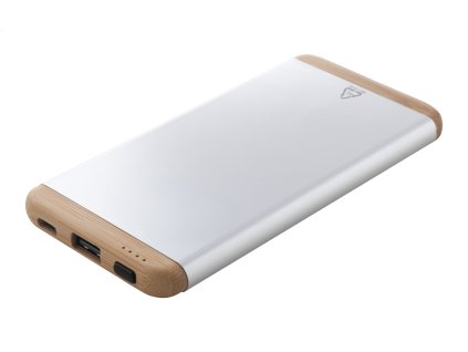 M864077 21/ POWERBANKY z RPET hliníku a bambusu/ Externé powerbanky s vlastním firemním potiskem, stříbrná