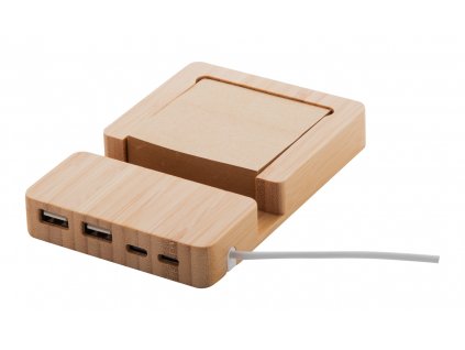 M864043/ BAMBUSOVÝ USB HUB + STOJÁNEK NA MOBIL + 130 x poznámkové eko kraftové papírky/ eko reklamní dárkové předměty, bambus