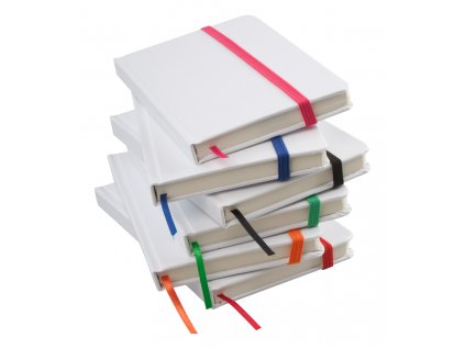 M741148 07 a/ POZNÁMKOVÉ zápisníky s barevnou gumičkou a záložkou, bílá, červená, růžová, oranžová, zelená, modrá, černá