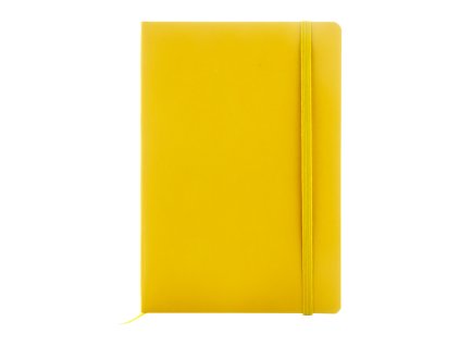 M808172 02/A5 RPET ZÁPISNÍK PU KUŽE, 80x linkovaný papír z recklyovaných materiálů, gumička, reklamní předměty s potiskem i bez potisku, žlutá