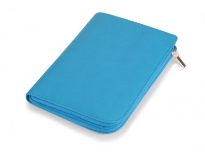 B17707-03|Zápisník nelinkovaný v koženém pouzdře na zip|kancelářské zápisníky|Reklamní potisk|Modrá barva