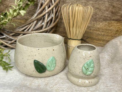 Keramický matcha set FOLIAGE 2 (miska, stojánek)