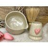 Keramický matcha set PINK HEART (miska a stojánek)