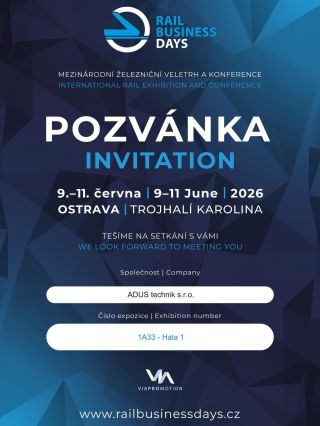 Zveme vás na veletrh Rail Business Days v Ostravě🚆 Navštivte stánek naší společnosti ADUS technik s.r.o. a přijďte si...