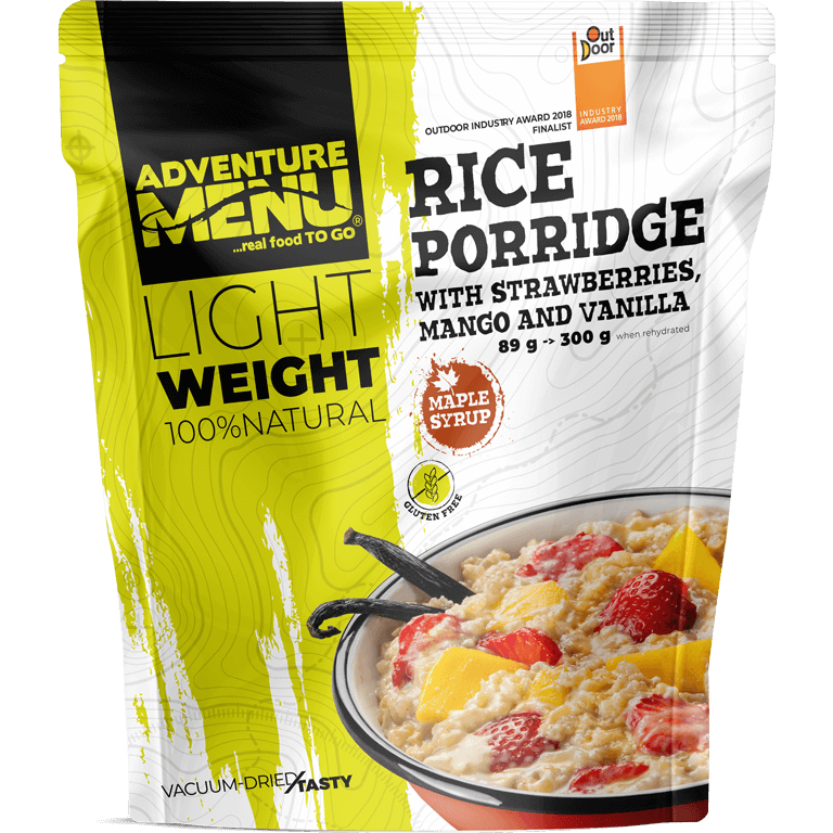 Rýžová kaše s jahodami, mangem a vanilkou