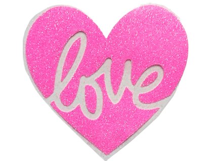 GLITTEROVÁ nažehlovačka srdce LOVE - růžová