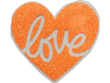 GLITTEROVÁ nažehlovačka srdce LOVE - oranžová