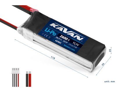 KAVAN: Li-Po akkumulátor 2600mAh/11,1V 40/80C 28,9Wh