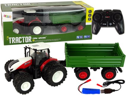 RC traktor pótkocsival 1:24 piros zöld