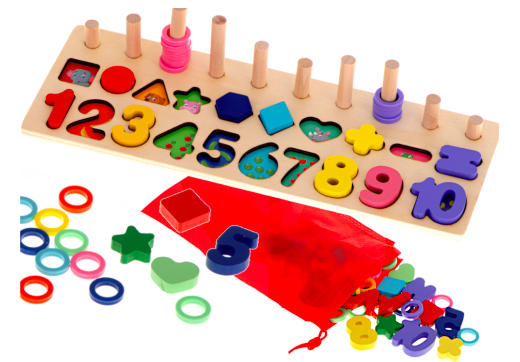 MONTESSORI Fajáték számokkal és mintákkal 3 az 1-ben