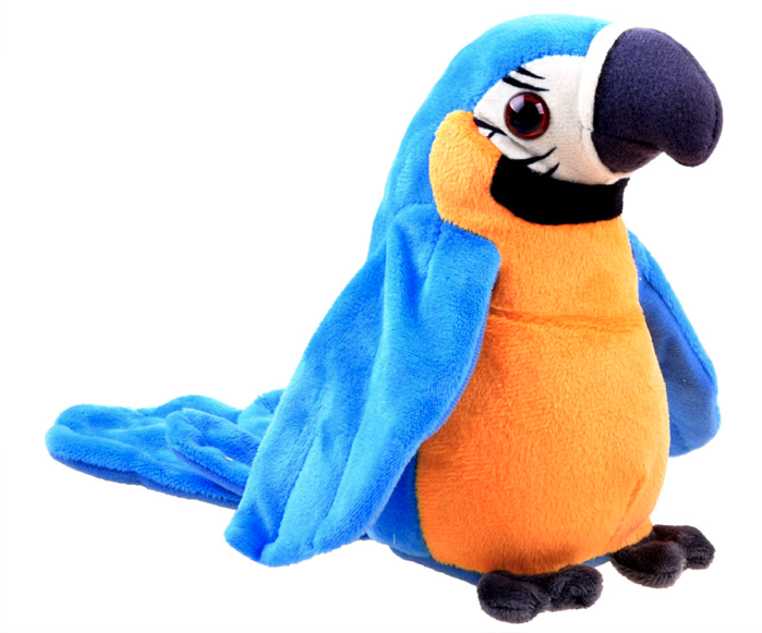 Játék – színes plüss papagáj, amely mindent megismétel