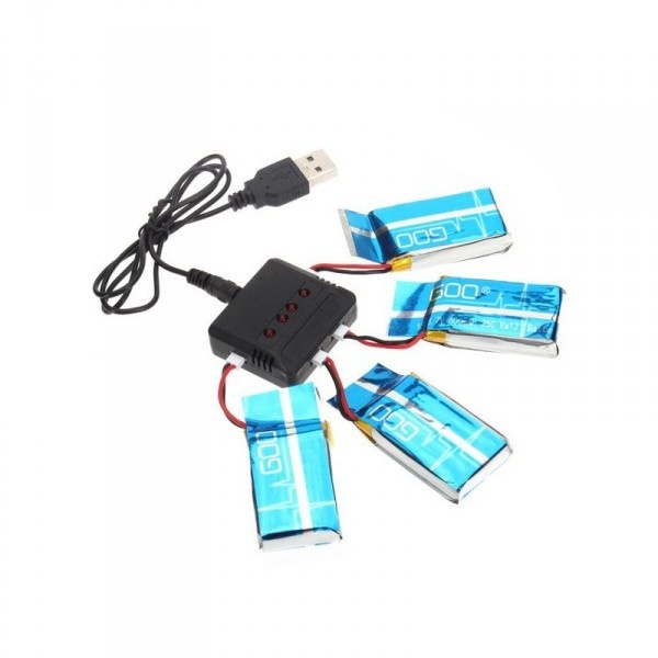 ESUN EUROPE Töltő 4db + 4db Li-Pol akkumulátorhoz 600mAh Syma X5C, SC, SW..