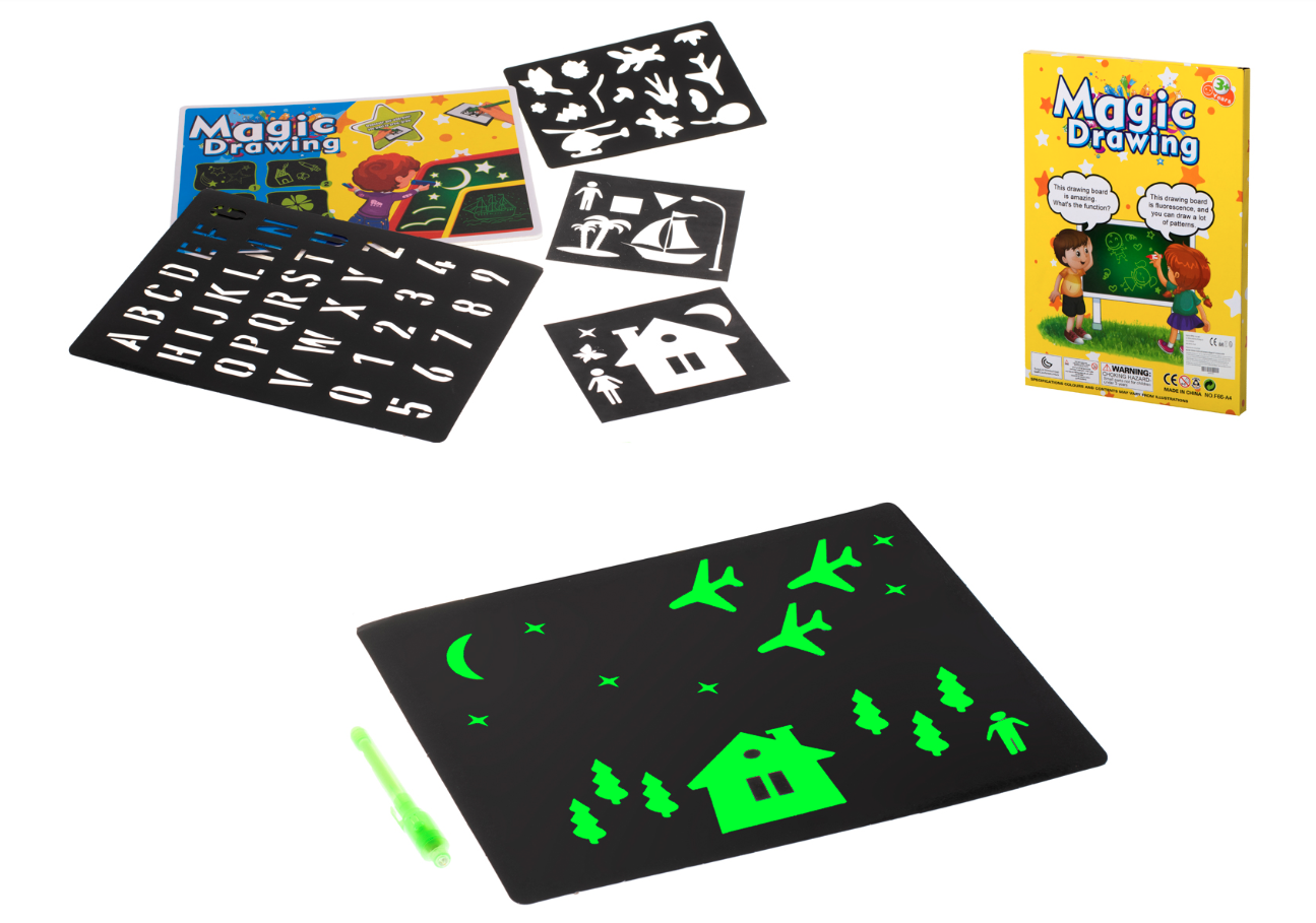 Varázslatos rajztábla fény + UV toll kreatív készlettel