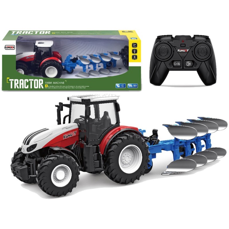 RC Távirányítós traktor 1:24 2,4 GHz levehető kék ekével