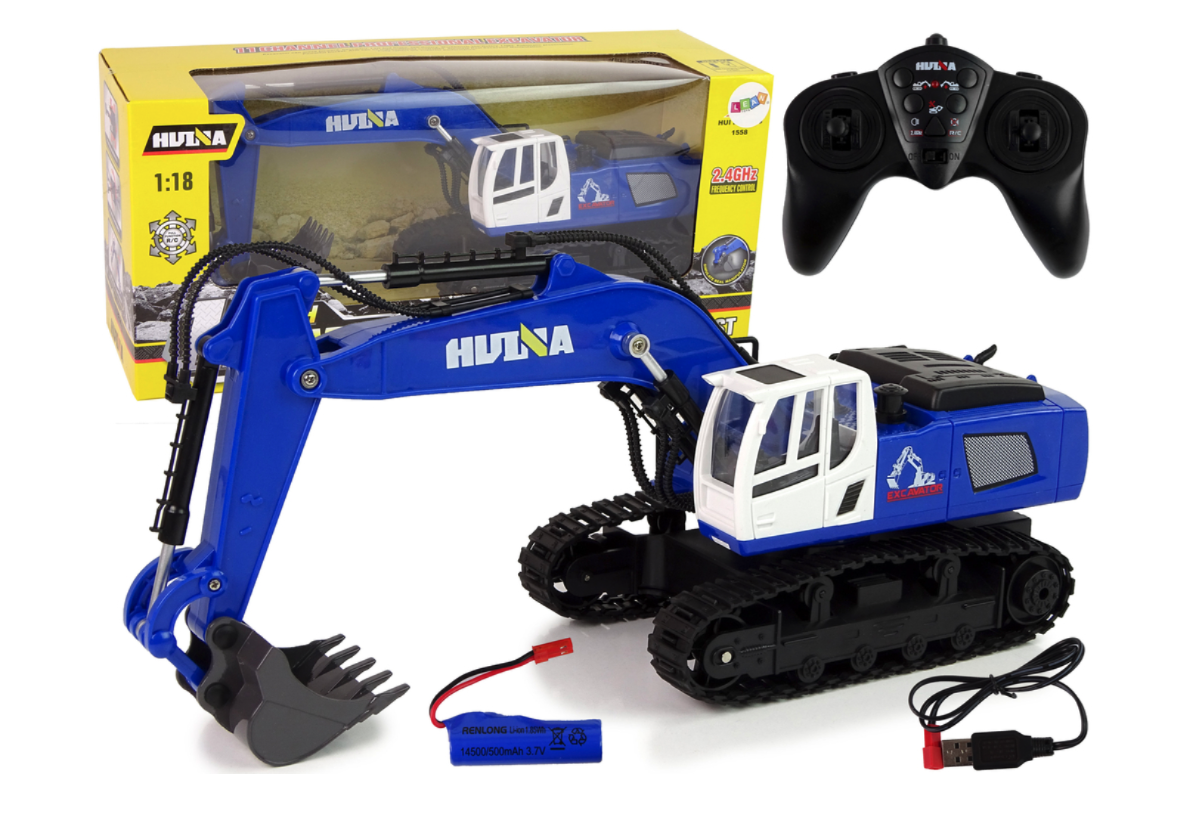 H-Toys Huina: RC Caterpillar távirányítós lánctalpas kotrógép fém fülkével Szín: kék