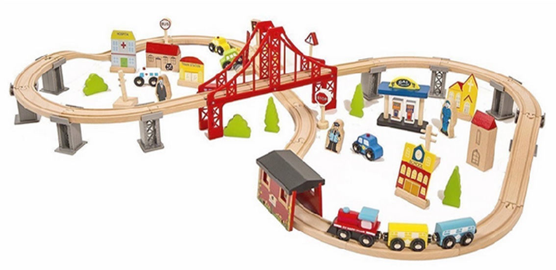 Fából készült VASÚT - VONATKOCSIKKAL