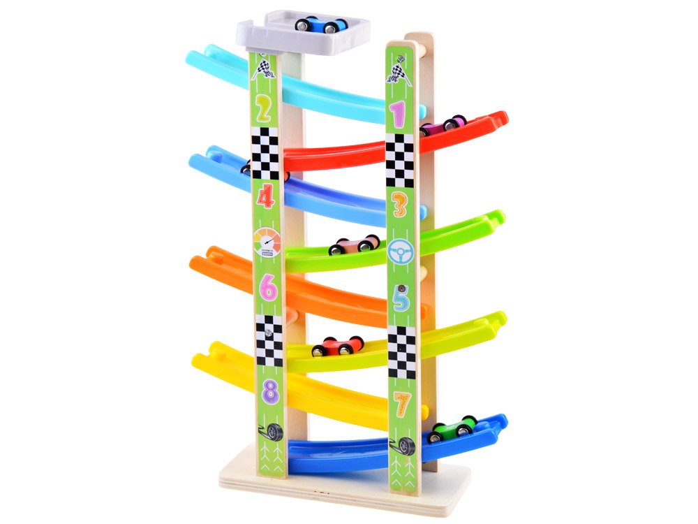 Fa autópálya csúszda autóknak + 6 autó