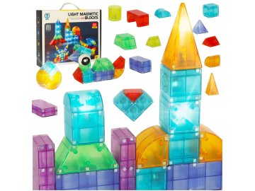 3D stavebné magnetické kocky LED svietiace 64 kusov