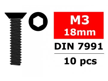Ocelový Imbusový šroub s zápustnou hlavou, M3x18mm, 10 ks.