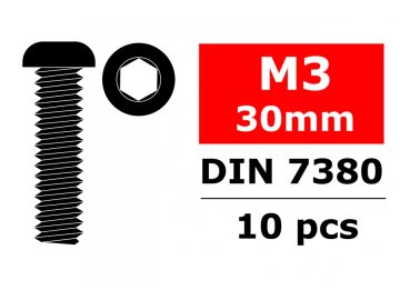 Ocelový Imbusový šroub s čočkovitou hlavou, M3x30mm, 10 ks.