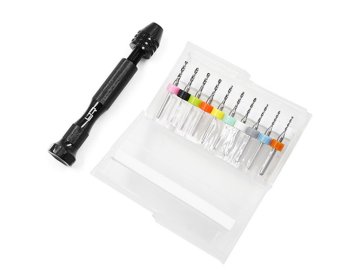 Vrtáčky sada 1.1-2.0mm s dříkem 3,17mm + Ruční hliníková vrtačka