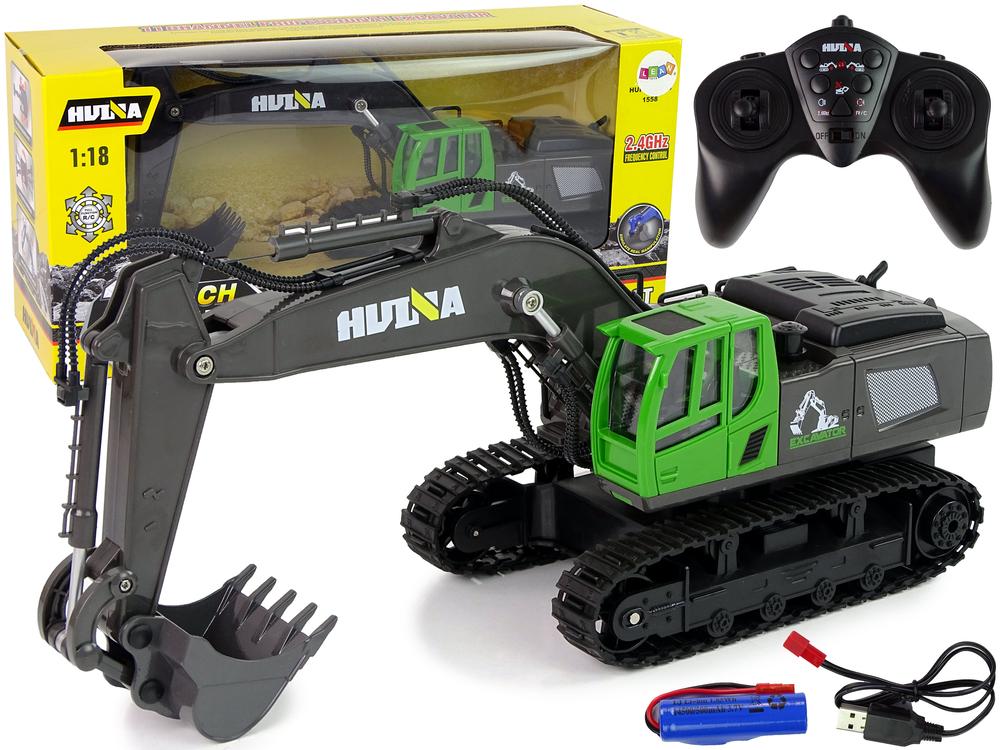 H-Toys RC Báger / Rýpadlo Caterpillar na diaľkové ovládanie s kovovou kabínou Farba: Zelená