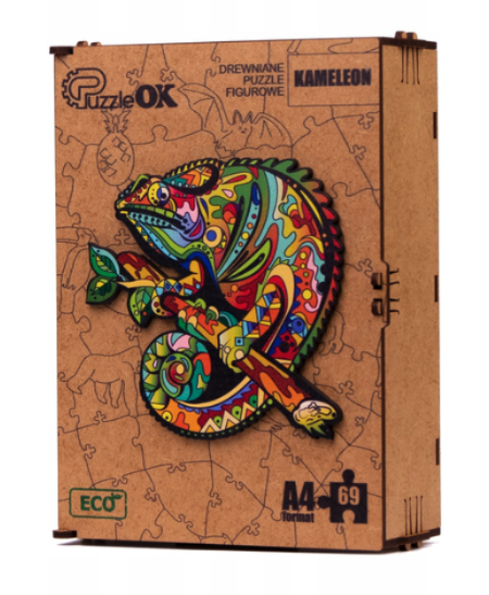 PuzzleOK Drevené Ekologické Puzzle 69 dielikov Chameleón
