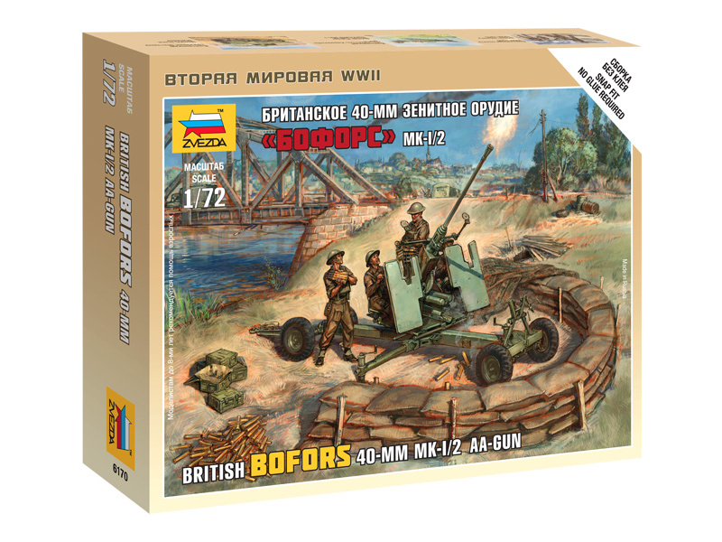 Zvezda Snap Kit - britský Bofors 40mm Mk-2 AA (1:72)
