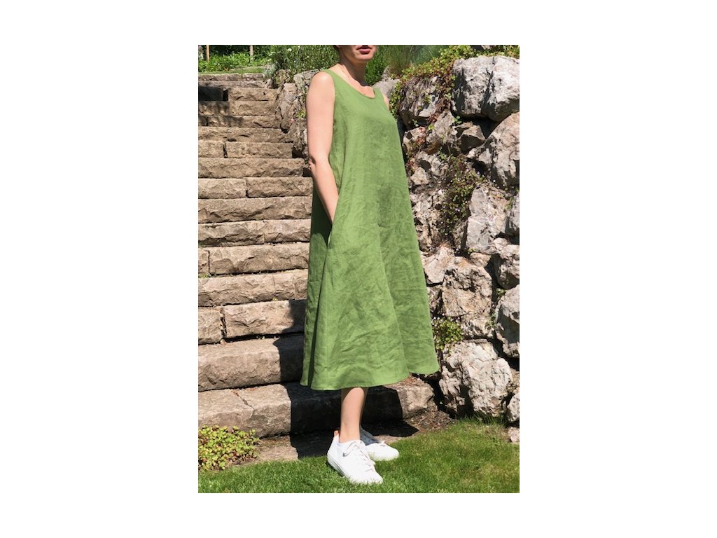 Lněné šaty SUMMER - 100% len, gramáž 185g/m2 - Zelená