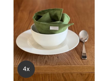 Výhodný SET - Lněné jídelní ubrousky 4ks - Zelená (Green Moos)
