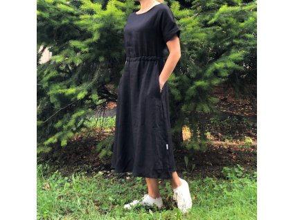 Lněné dámské šaty ARTLINE - 100% len, gramáž 185g/m2 - Černá