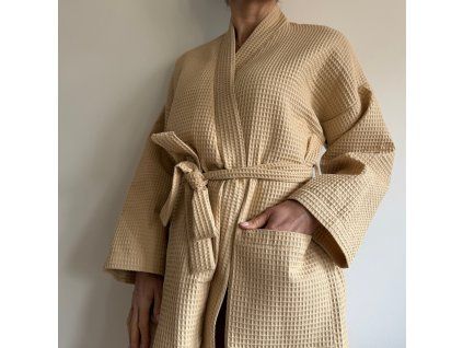 Vaflový župan UNI -  Béžová