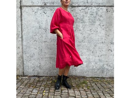Lněné dámské šaty JOHANNA - Červená - 100% len, gramáž 185g/m2