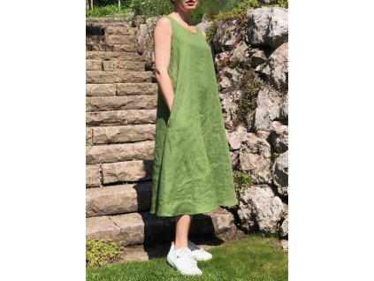 Lněné šaty SUMMER - 100% len, gramáž 185g/m2 - Zelená