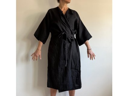 Lněný dámský župan UNI - Černá