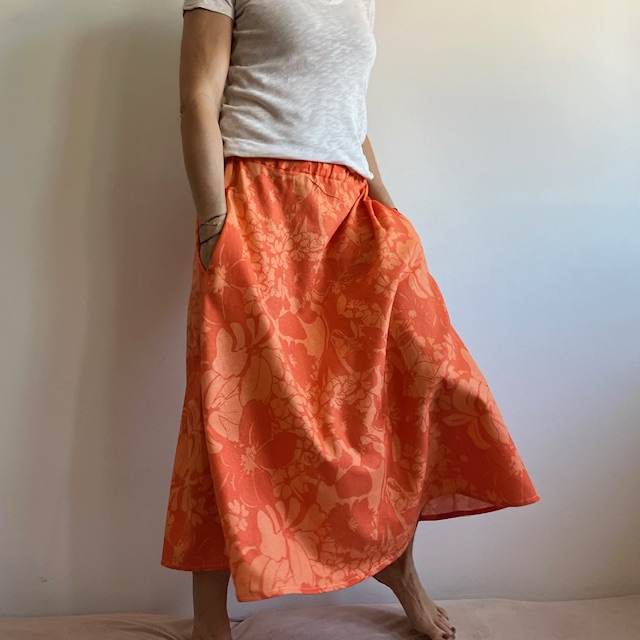 Univerzální lněná květovaná sukně - Oranžová