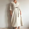 Zavinovací dlouhé lněné šaty s rukávem - 100% len, gramáž 245g/m2 - Oatmeal