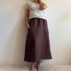Lněná sukně s kapsami do půli lýtek - Hnědá