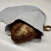 Lněný vak na chleba / sáček na pečivo s koženým poutkem - Světle šedá (Grey)