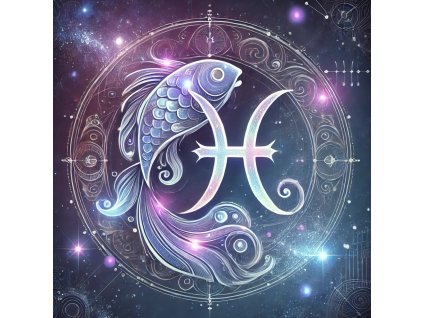 Rituální balíček pro znamení Ryb – mystický obrázek s astrologickým symbolem Ryb, energií intuice a duchovní hloubky. Ideální pro úplněk a novoluní.