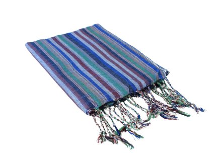 Lehký bavlněný boho šátek s modrým pruhovaným motivem