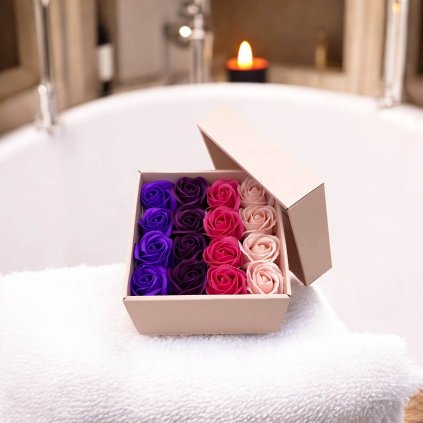 Čtvercový Box Premium - mix růže, fialový