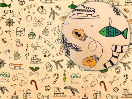 vanocni balici papir kapr doodle vanocni motivy