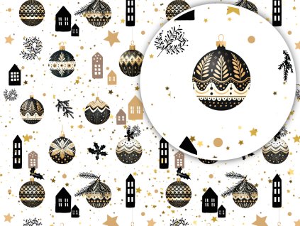 vánoční balicí papír černožluté ozdoby