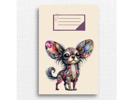 školní sešit s čivavou