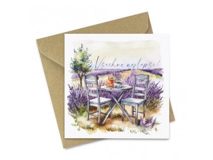 přání s levandulovým polem