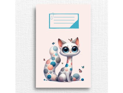 školní sešit s barevnou kočičkou