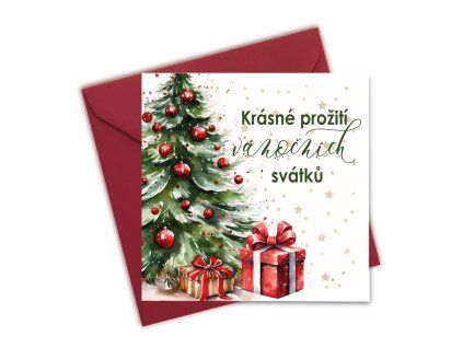 vánoční přáníčko stromeček a dárek