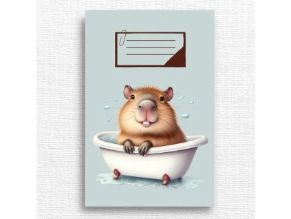 školní sešit s kapybarou ve vaně