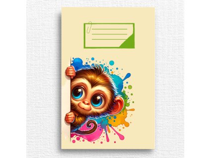 školní sešit s opičkou